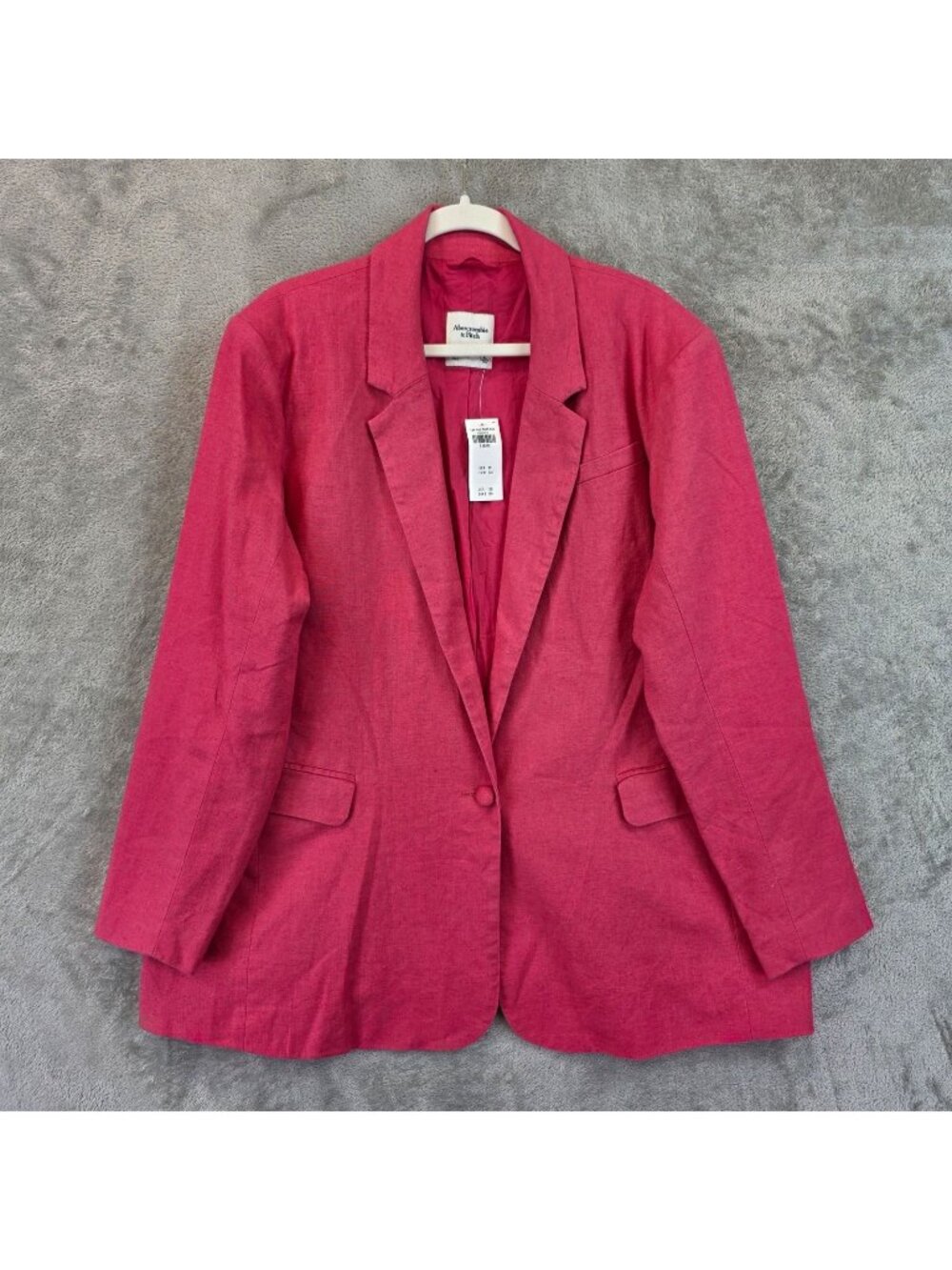 Abercrombie & Fitch Blazer Womens XL Pink Linen One Button Lined Jacket Work